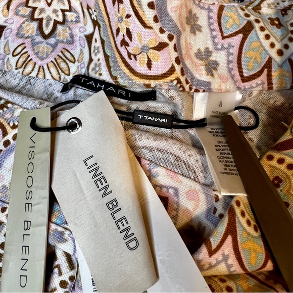 New Wms Tahari Linen Blend Paisley Pastel Festival Cottagecore Boho Midi Skirt 8 - Picture 7 of 12